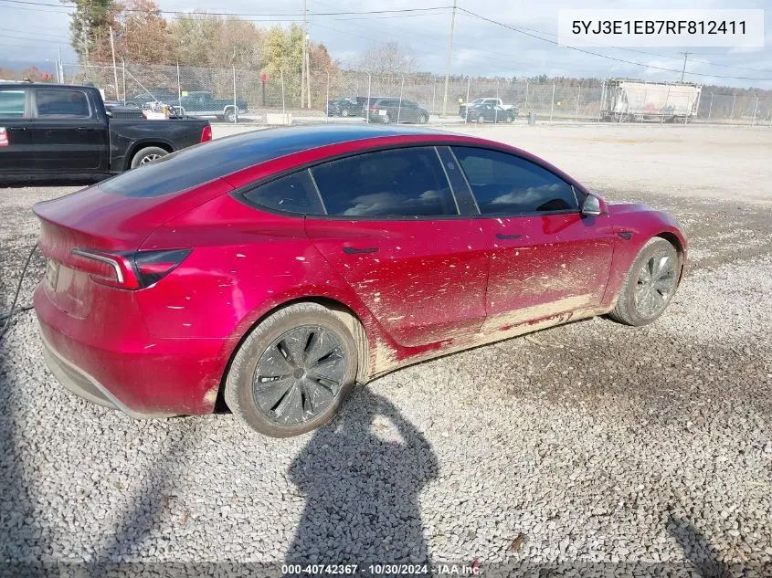 2024 Tesla Model 3 Long Range Dual Motor All-Wheel Drive VIN: 5YJ3E1EB7RF812411 Lot: 40742367