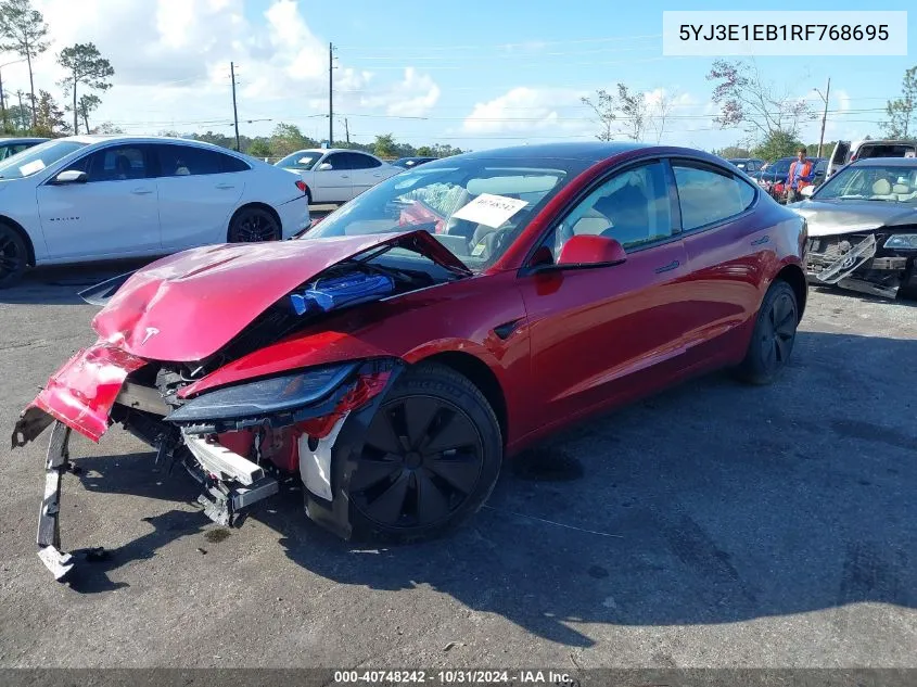 2024 Tesla Model 3 Long Range Dual Motor All-Wheel Drive VIN: 5YJ3E1EB1RF768695 Lot: 40748242