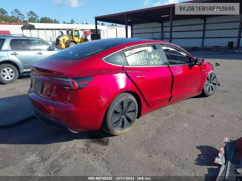 2024 Tesla Model 3 Long Range Dual Motor All-Wheel Drive VIN: 5YJ3E1EB1RF768695 Lot: 40748242