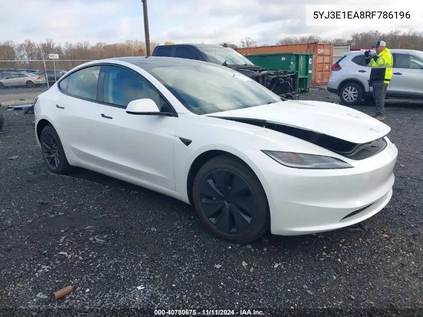 2024 Tesla Model 3 Rear-Wheel Drive VIN: 5YJ3E1EA8RF786196 Lot: 40780675