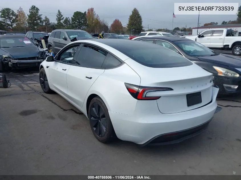 2024 Tesla Model 3 Rear-Wheel Drive VIN: 5YJ3E1EA0RF733539 Lot: 40788506