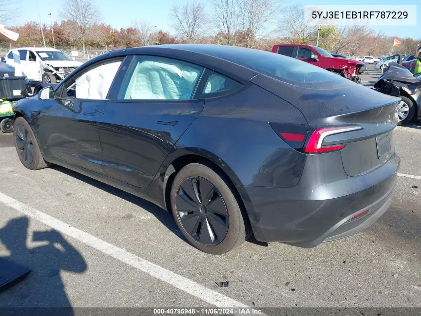 2024 Tesla Model 3 Long Range Dual Motor All-Wheel Drive VIN: 5YJ3E1EB1RF787229 Lot: 40795948