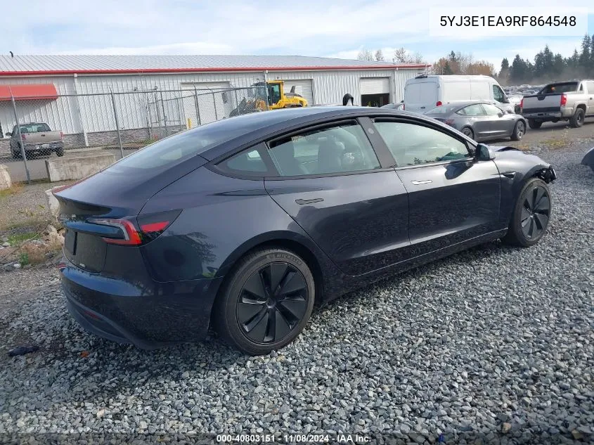 2024 Tesla Model 3 Rear-Wheel Drive VIN: 5YJ3E1EA9RF864548 Lot: 40803151