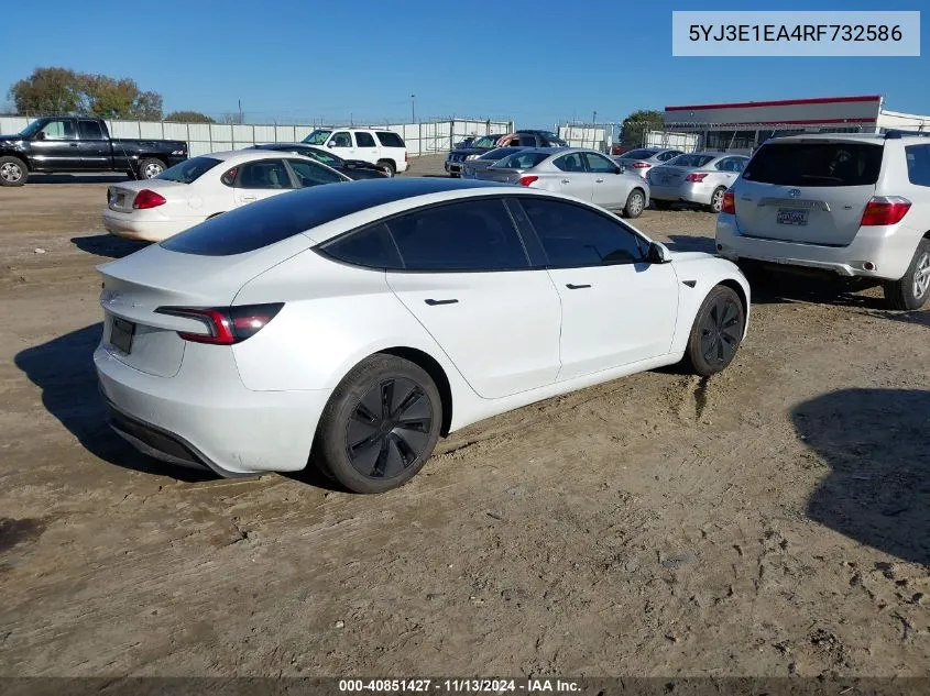 2024 Tesla Model 3 Rear-Wheel Drive VIN: 5YJ3E1EA4RF732586 Lot: 40851427