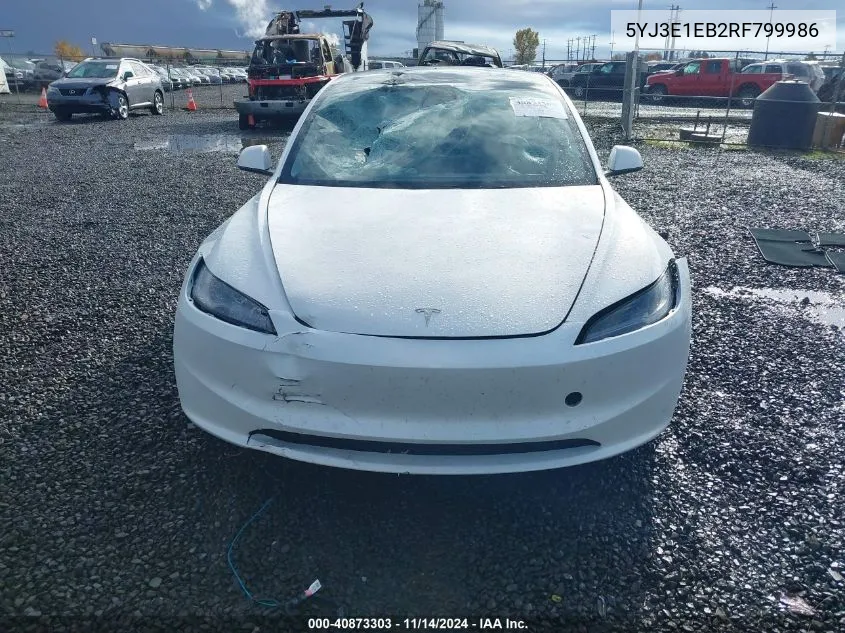 2024 Tesla Model 3 Long Range Dual Motor All-Wheel Drive VIN: 5YJ3E1EB2RF799986 Lot: 40873303