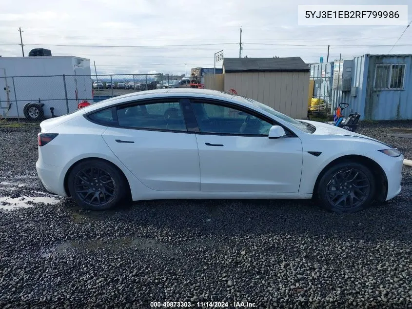 2024 Tesla Model 3 Long Range Dual Motor All-Wheel Drive VIN: 5YJ3E1EB2RF799986 Lot: 40873303