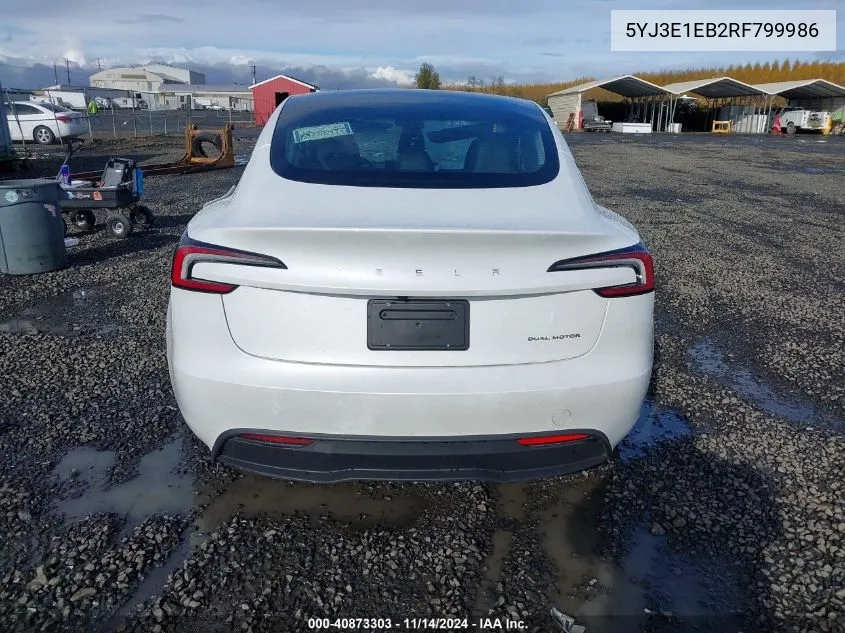 2024 Tesla Model 3 Long Range Dual Motor All-Wheel Drive VIN: 5YJ3E1EB2RF799986 Lot: 40873303