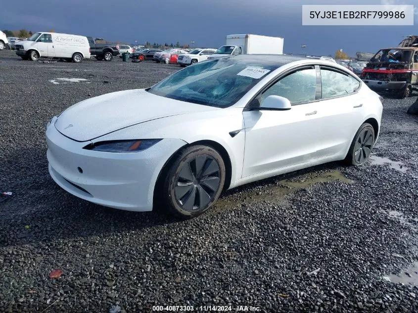 2024 Tesla Model 3 Long Range Dual Motor All-Wheel Drive VIN: 5YJ3E1EB2RF799986 Lot: 40873303