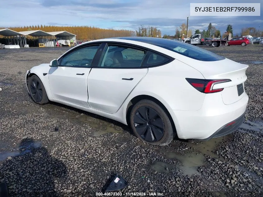 2024 Tesla Model 3 Long Range Dual Motor All-Wheel Drive VIN: 5YJ3E1EB2RF799986 Lot: 40873303