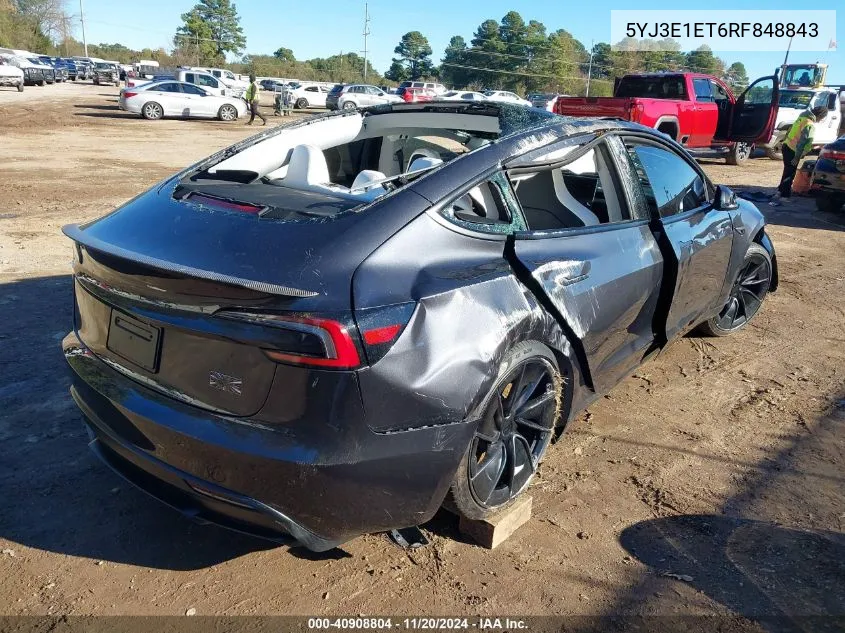 2024 Tesla Model 3 Performance All-Wheel Drive VIN: 5YJ3E1ET6RF848843 Lot: 40908804