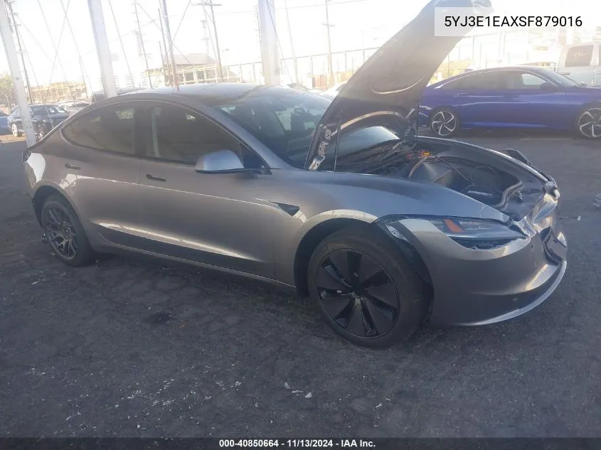 2025 Tesla Model 3 Long Range Rear-Wheel Drive VIN: 5YJ3E1EAXSF879016 Lot: 40850664