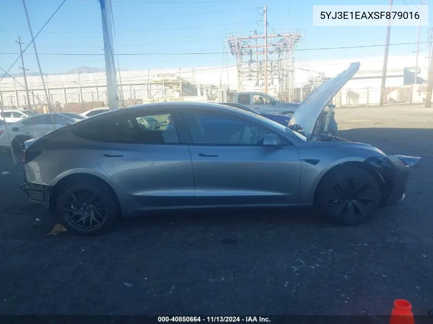 2025 Tesla Model 3 Long Range Rear-Wheel Drive VIN: 5YJ3E1EAXSF879016 Lot: 40850664