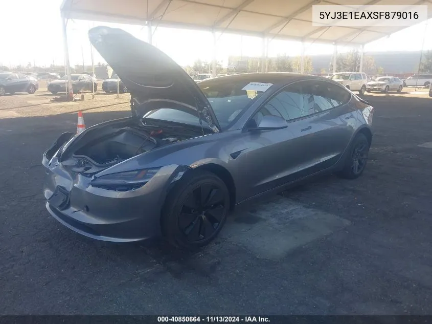 2025 Tesla Model 3 Long Range Rear-Wheel Drive VIN: 5YJ3E1EAXSF879016 Lot: 40850664