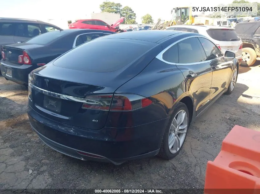 2014 Tesla Model S VIN: 5YJSA1S14EFP51094 Lot: 40062005