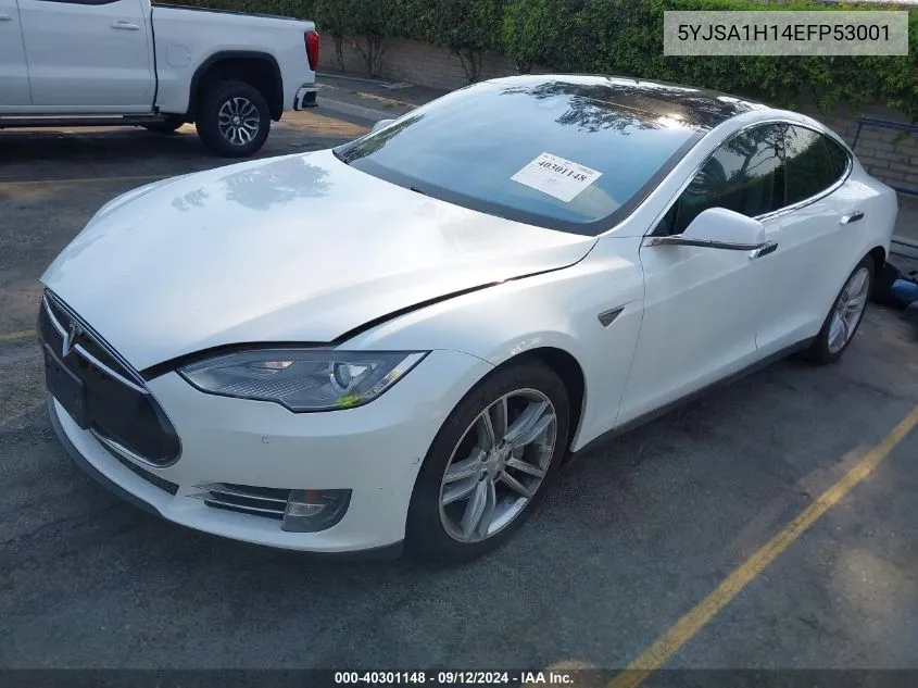 2014 Tesla Model S P85 VIN: 5YJSA1H14EFP53001 Lot: 40301148