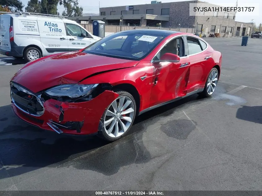 2014 Tesla Model S P85 VIN: 5YJSA1H14EFP31757 Lot: 40767512