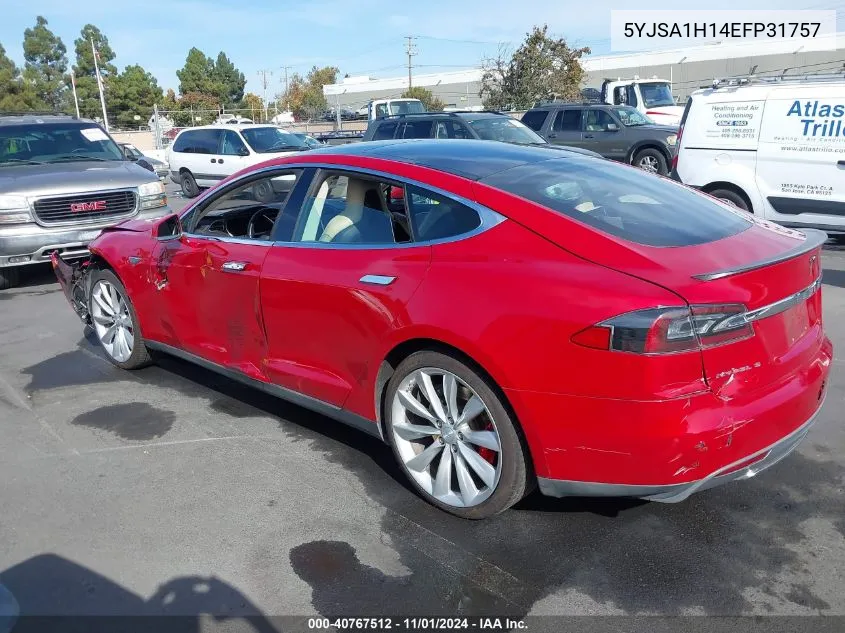 2014 Tesla Model S P85 VIN: 5YJSA1H14EFP31757 Lot: 40767512