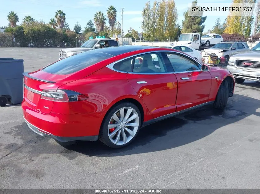 2014 Tesla Model S P85 VIN: 5YJSA1H14EFP31757 Lot: 40767512