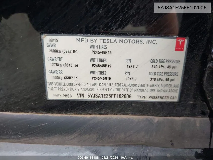 5YJSA1E25FF102006 2015 Tesla Model S 70D/85D/P85D