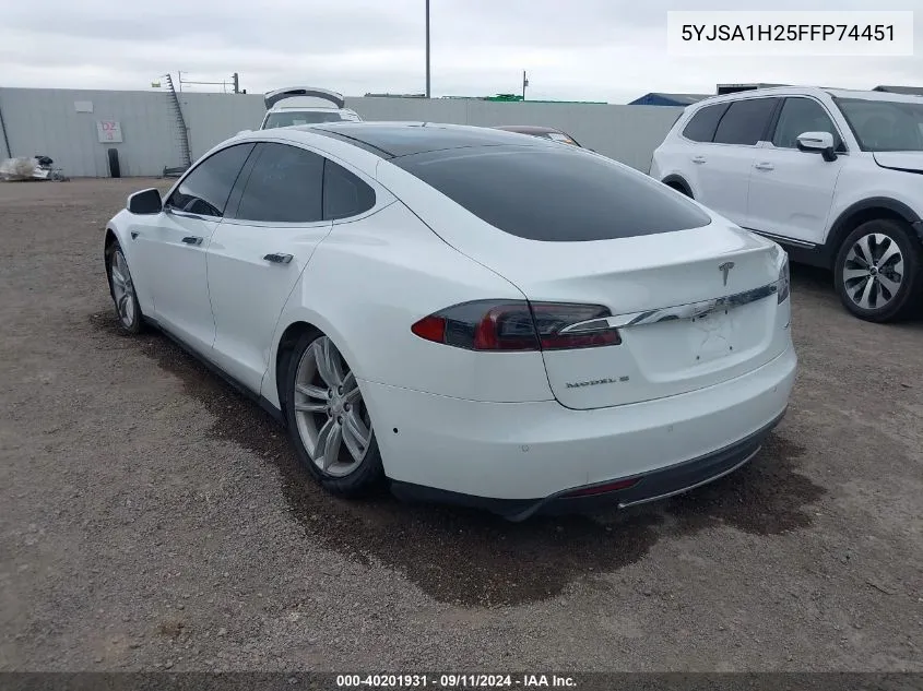 2015 Tesla Model S 85D VIN: 5YJSA1H25FFP74451 Lot: 40201931