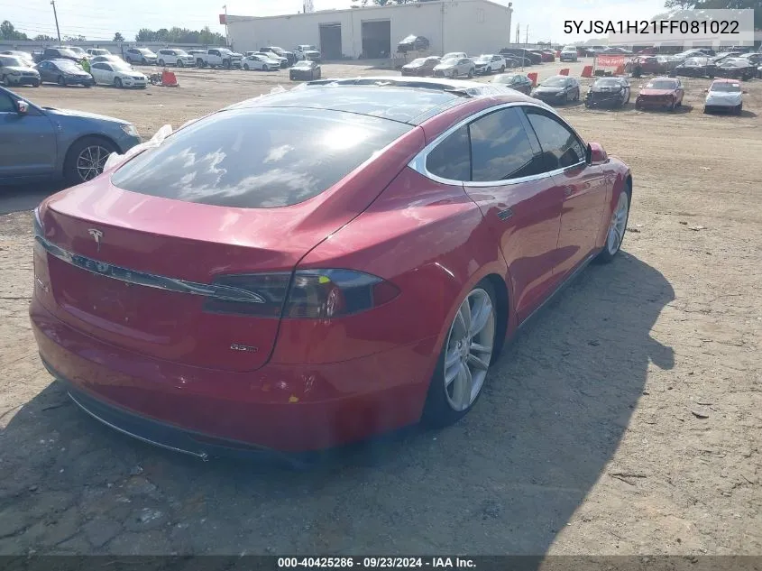 2015 Tesla Model S 70D/85D/P85D VIN: 5YJSA1H21FF081022 Lot: 40425286