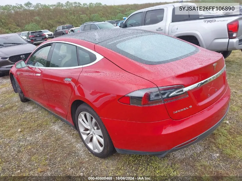 2015 Tesla Model S VIN: 5YJSA1E26FF106890 Lot: 40500468