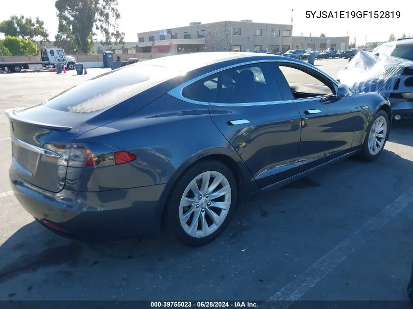 2016 Tesla Model S VIN: 5YJSA1E19GF152819 Lot: 39755023