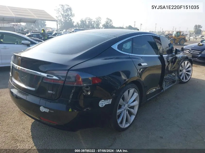 2016 Tesla Model S 60D/70D/75D/85D/90D VIN: 5YJSA1E22GF151035 Lot: 39785322