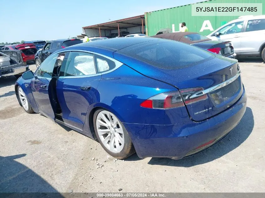 2016 Tesla Model S 60D/70D/75D/85D/90D VIN: 5YJSA1E22GF147485 Lot: 39804663