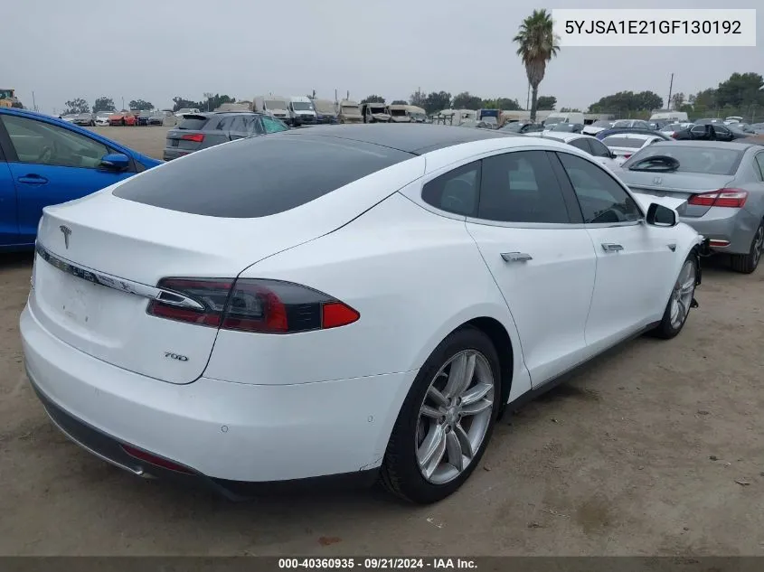 2016 Tesla Model S 60D/70D/75D/85D/90D VIN: 5YJSA1E21GF130192 Lot: 40360935