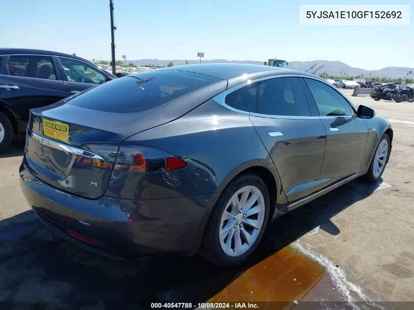 2016 Tesla Model S 60/70/75/85 VIN: 5YJSA1E10GF152692 Lot: 40547788