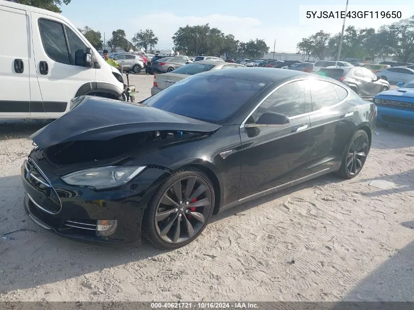 2016 Tesla Model S 90D/P100D/P85D/P90D VIN: 5YJSA1E43GF119650 Lot: 40621721