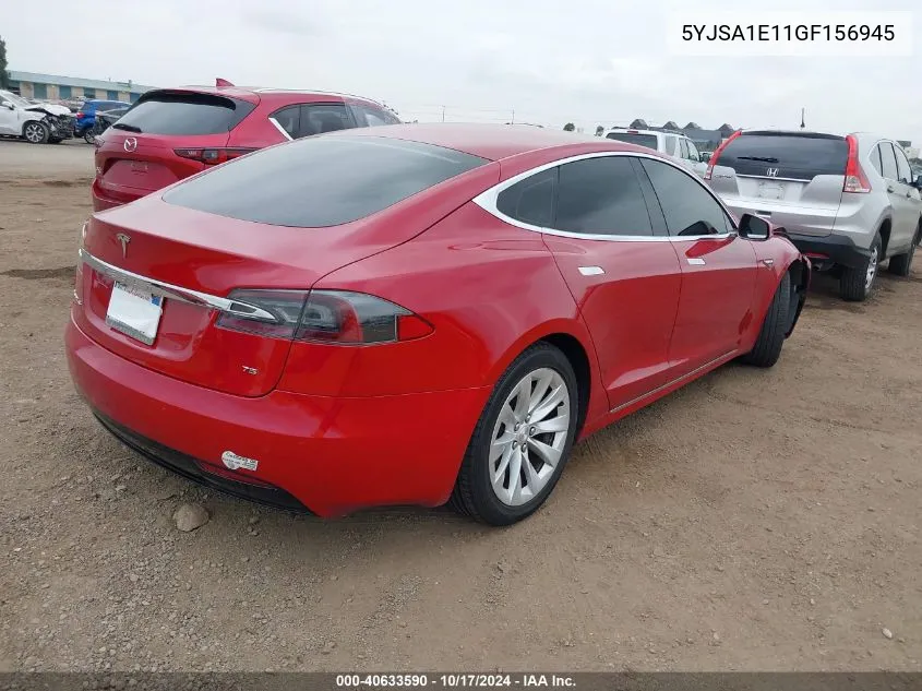 2016 Tesla Model S VIN: 5YJSA1E11GF156945 Lot: 40633590