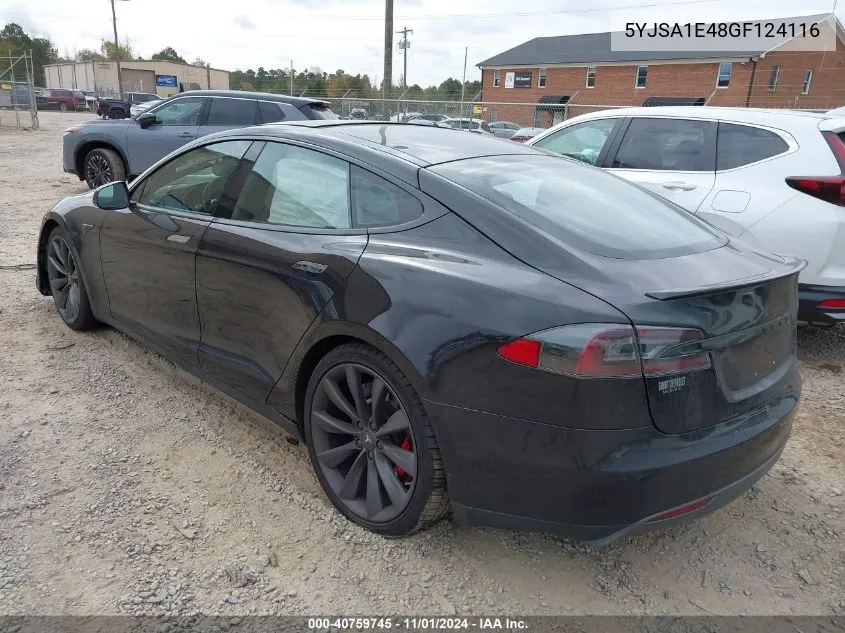 2016 Tesla Model S 90D/P100D/P85D/P90D VIN: 5YJSA1E48GF124116 Lot: 40759745