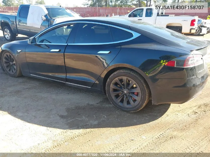 2016 Tesla Model S 90D/P100D/P85D/P90D VIN: 5YJSA1E43GF158707 Lot: 40777020