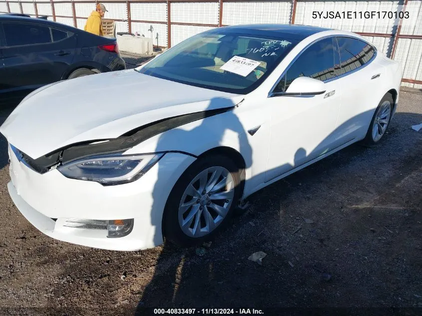 2016 Tesla Model S 60/70/75/85 VIN: 5YJSA1E11GF170103 Lot: 40833497