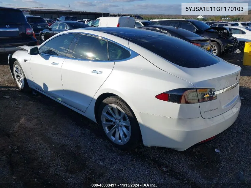 2016 Tesla Model S 60/70/75/85 VIN: 5YJSA1E11GF170103 Lot: 40833497