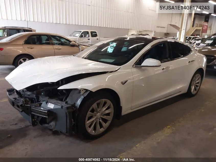 2016 Tesla Model S 60/70/75/85 VIN: 5YJSA1E14GF174243 Lot: 40874082