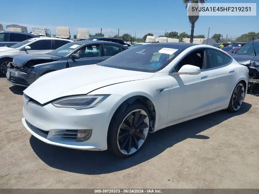 2017 Tesla Model S 100D/60D/75D/90D/P100D VIN: 5YJSA1E45HF219251 Lot: 39725373