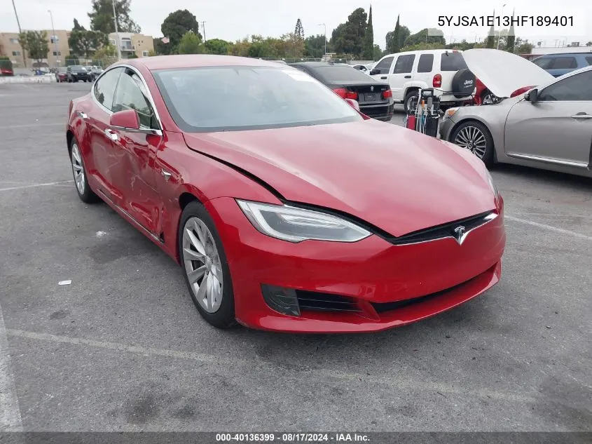 2017 Tesla Model S 60/75 VIN: 5YJSA1E13HF189401 Lot: 40136399