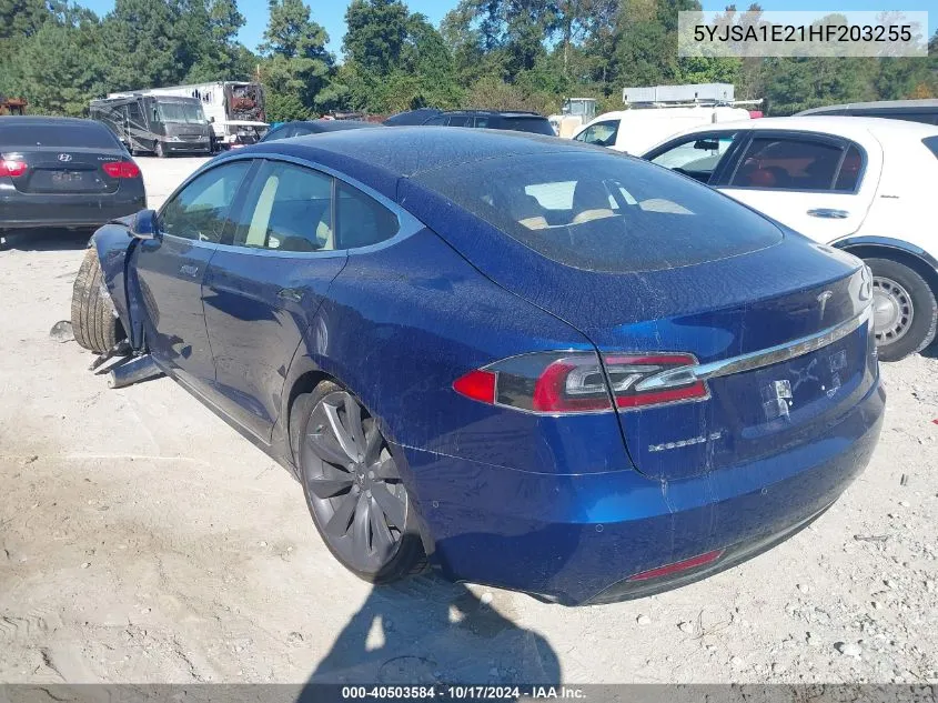 2017 Tesla Model S VIN: 5YJSA1E21HF203255 Lot: 40503584