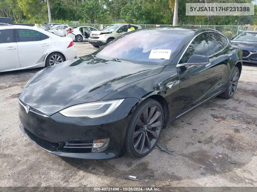 2017 Tesla Model S 60/75 VIN: 5YJSA1E17HF231388 Lot: 40721498