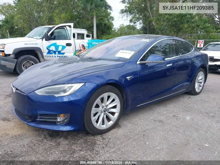 2017 Tesla Model S 60/75 VIN: 5YJSA1E11HF209385 Lot: 40898756