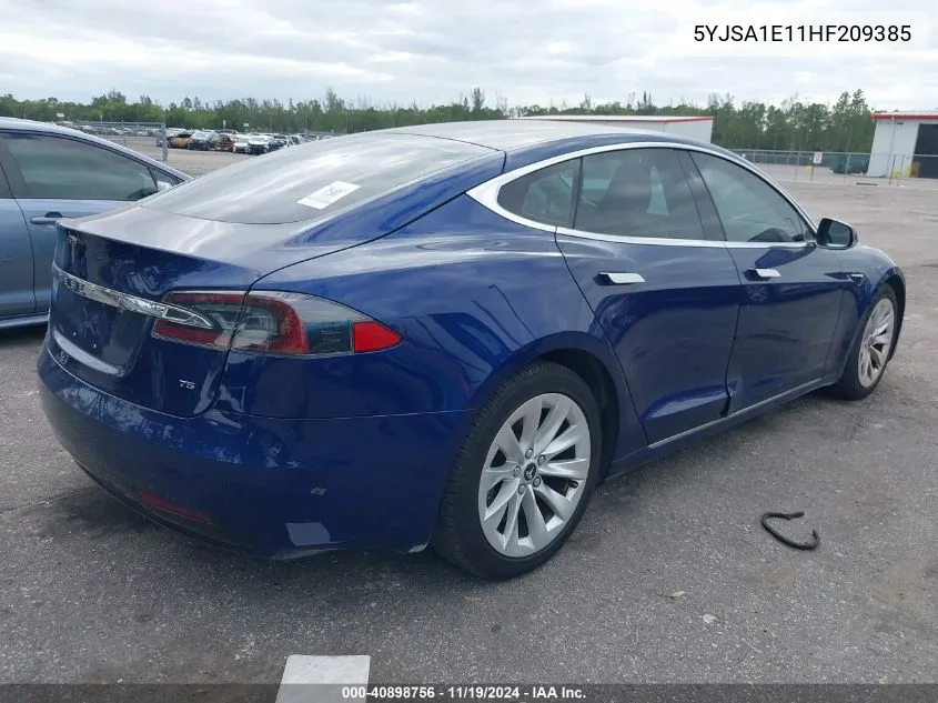 2017 Tesla Model S 60/75 VIN: 5YJSA1E11HF209385 Lot: 40898756