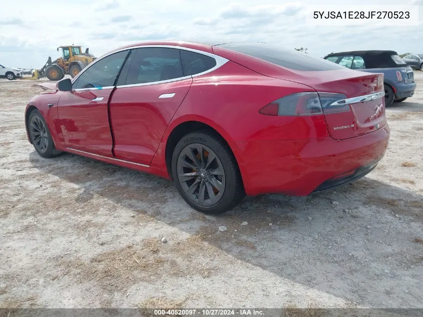 2018 Tesla Model S 100D/75D/P100D VIN: 5YJSA1E28JF270523 Lot: 40520097