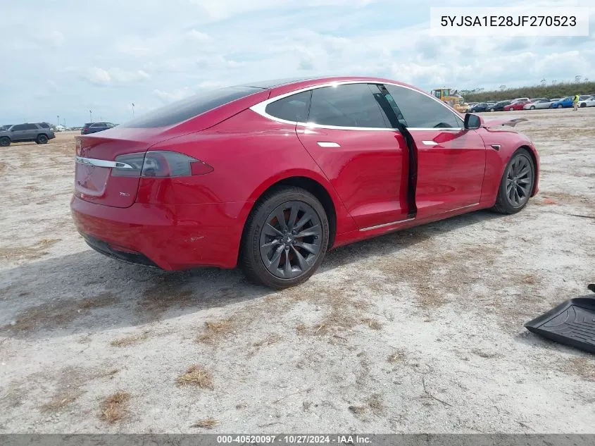 2018 Tesla Model S 100D/75D/P100D VIN: 5YJSA1E28JF270523 Lot: 40520097