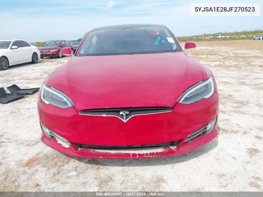 2018 Tesla Model S 100D/75D/P100D VIN: 5YJSA1E28JF270523 Lot: 40520097