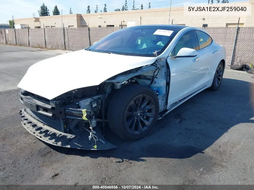 2018 Tesla Model S 100D/75D/P100D VIN: 5YJSA1E2XJF259040 Lot: 40546556