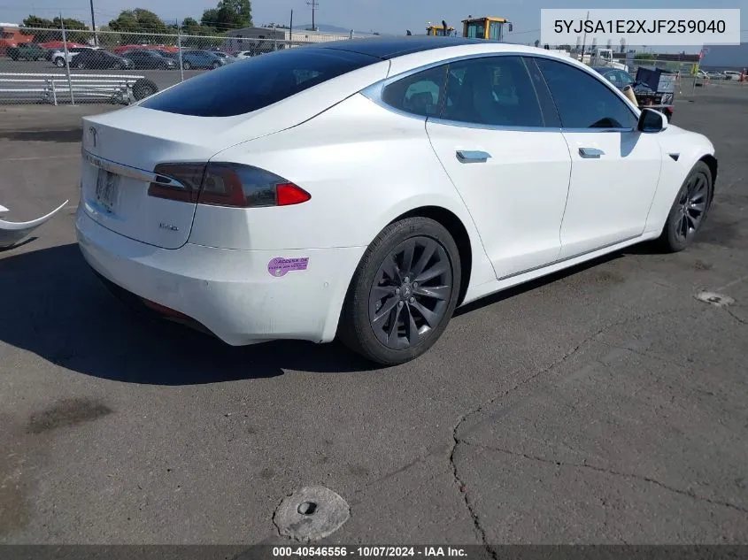 2018 Tesla Model S 100D/75D/P100D VIN: 5YJSA1E2XJF259040 Lot: 40546556