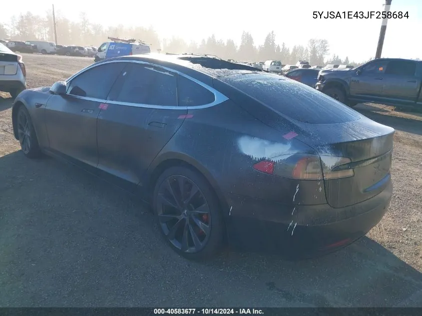 2018 Tesla Model S VIN: 5YJSA1E43JF258684 Lot: 40583677